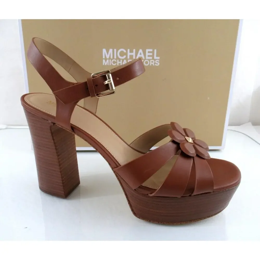 Michael Kors Size 9 Nellie Platform High Heels Sandals Leather Luggage Tan